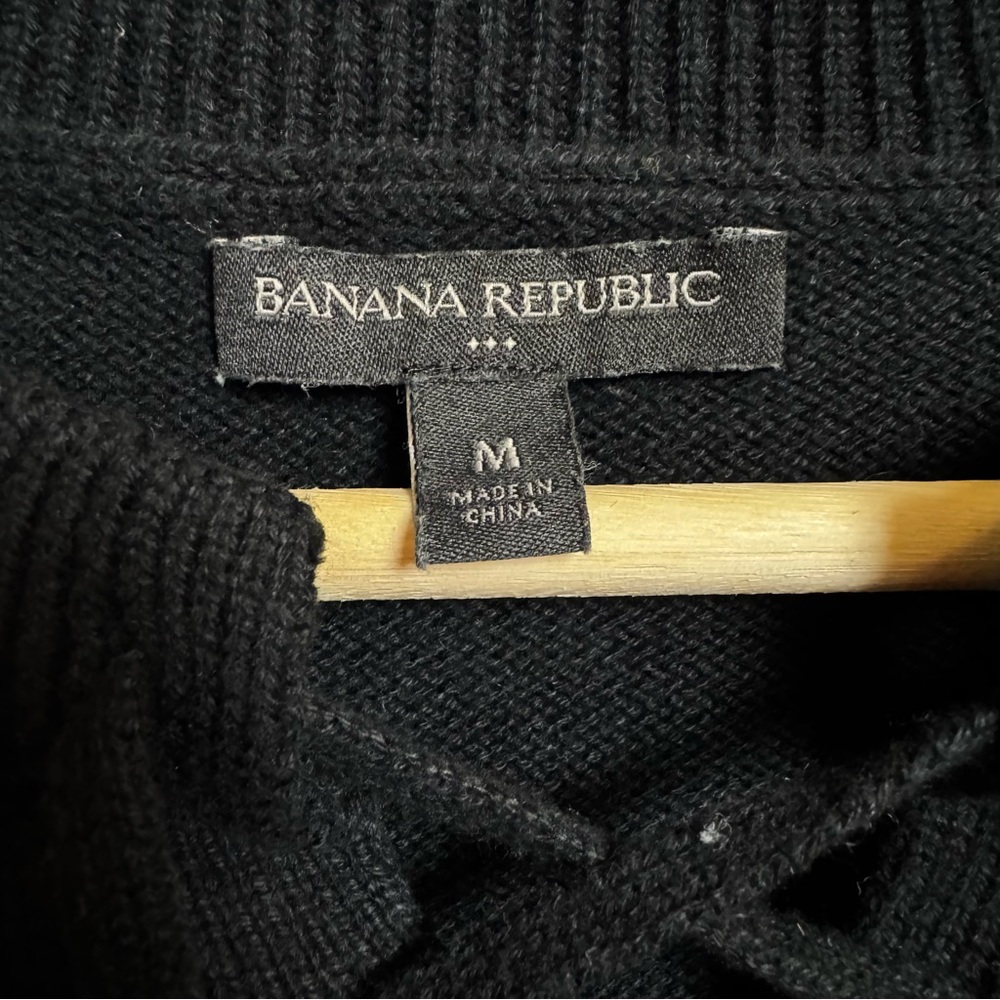 Banana Republic Black White Stripe Lace Up Cotton Sweater Size Medium Nautical - Picture 2 of 7